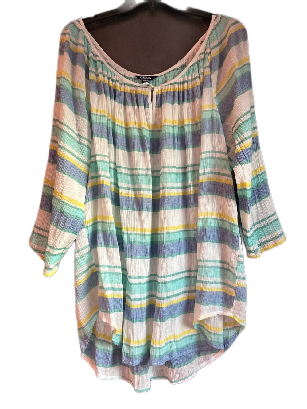 Chaps Cotton Krinkle Gauze Stroped Tunic Cover Up Size 1X Coastal Summer Beach